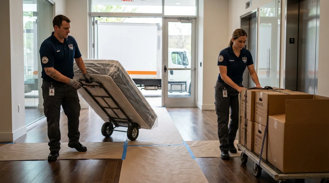 Professional apartment movers loading elevator in Mahwah, NJ